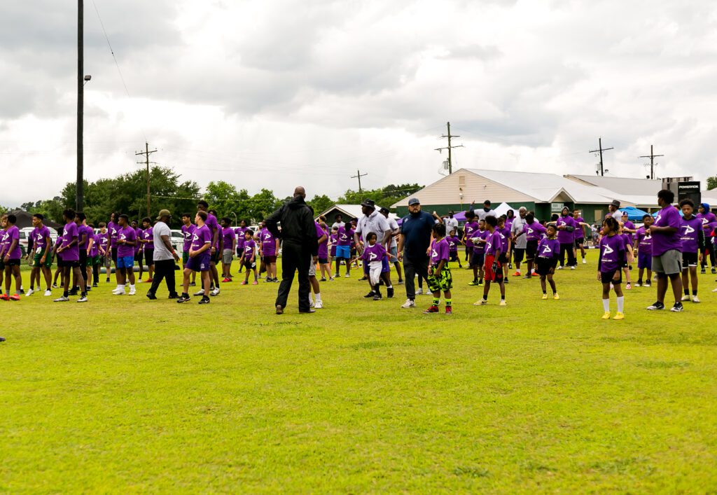 Campers line up to start the morning drills