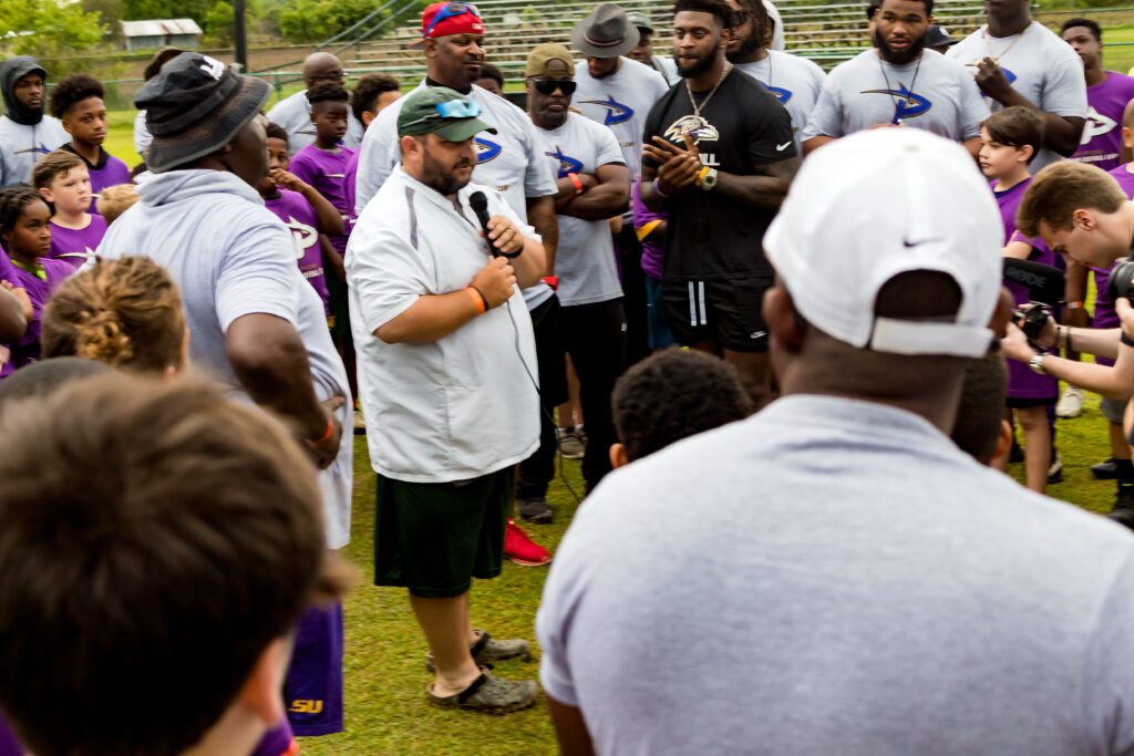 Campers listen to a motivational speech